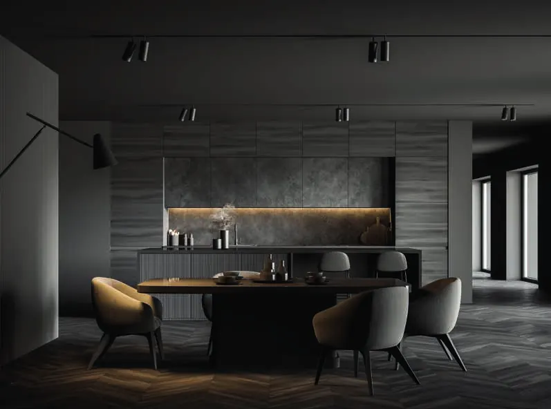 Modern interieur met strak plafond, geschikt voor onzichtbare plafondkoeling